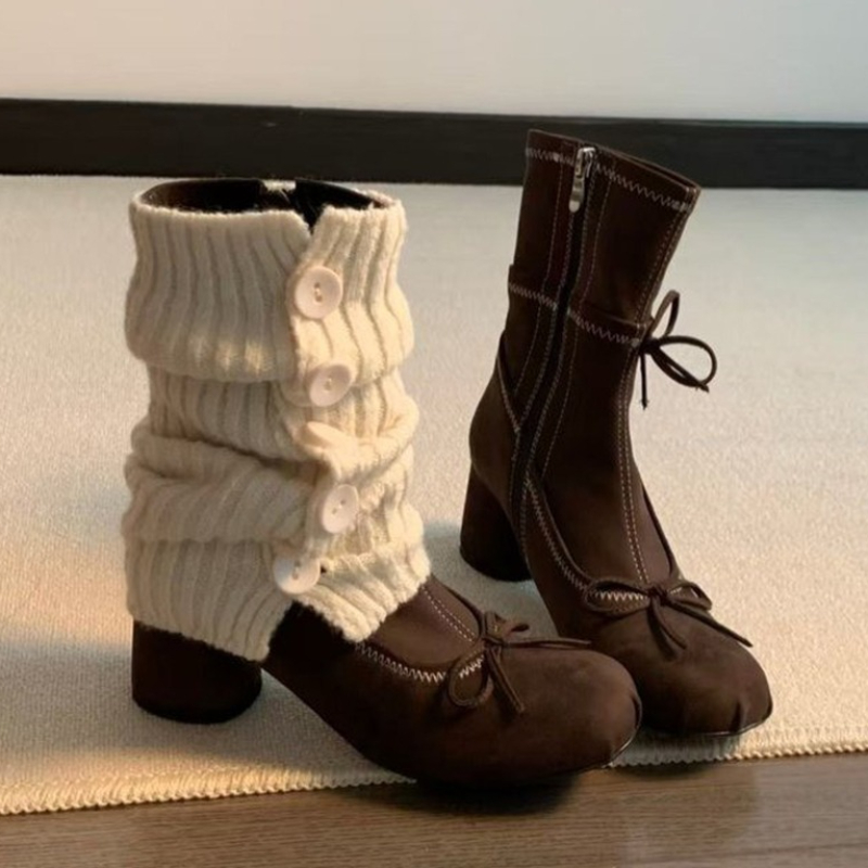 Bow High Heels Women Boots New - Chelsea Boots Suede 评论和价格