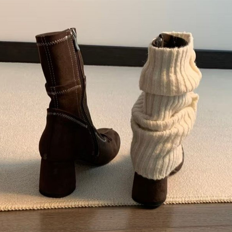 Bow High Heels Women Boots New - Chelsea Boots Suede 评论和价格