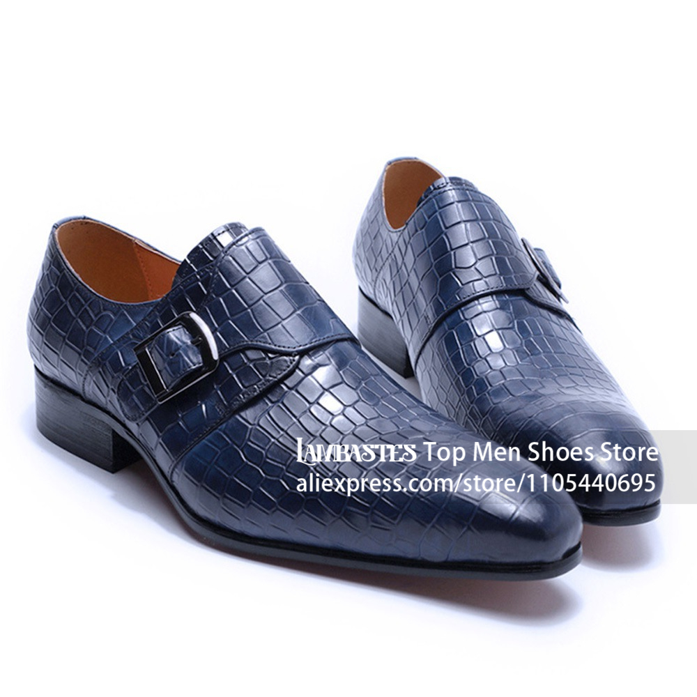 Crocodile Alligator Embossed L - Men'S Shoes Navy Blue 评论和价格