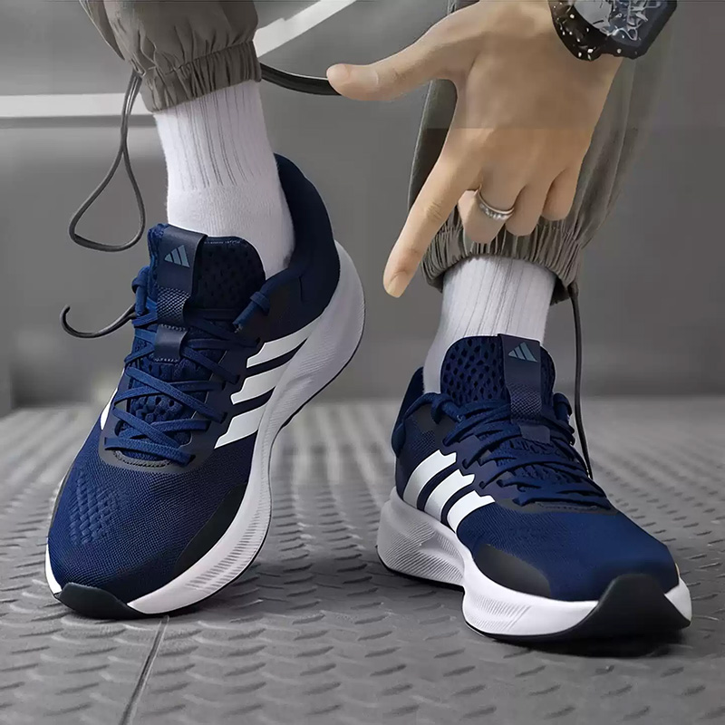 Adidas Navy Blue Three Stripes - Men'S Shoes Navy Blue 评论和价格