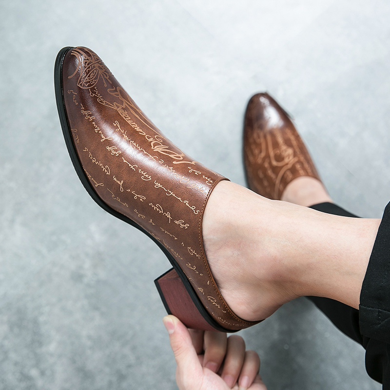 Men Brown Leather Mules Slippe - Men Shoes Office 评论和价格