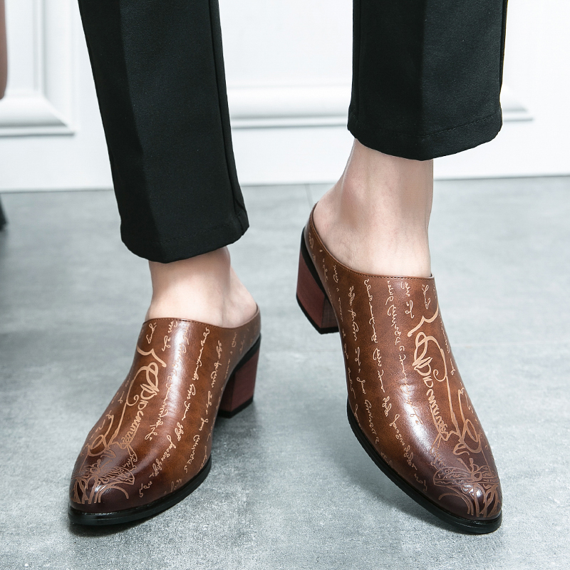 Men Brown Leather Mules Slippe - Men Shoes Office 评论和价格