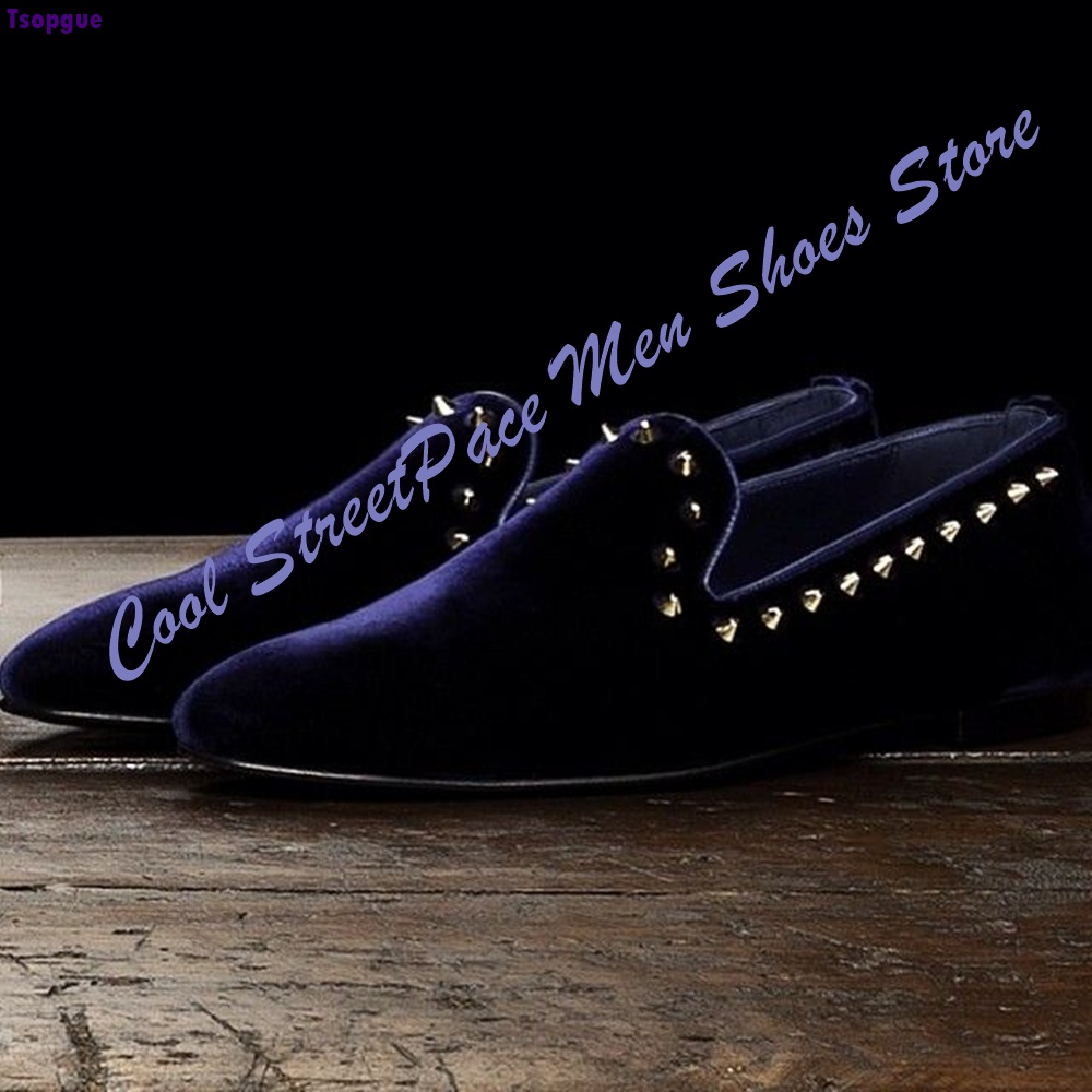 Men Navy Blue Velvet Studded L - Men'S Shoes Navy Blue 评论和价格