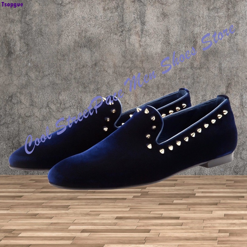 Men Navy Blue Velvet Studded L - Men'S Shoes Navy Blue 评论和价格