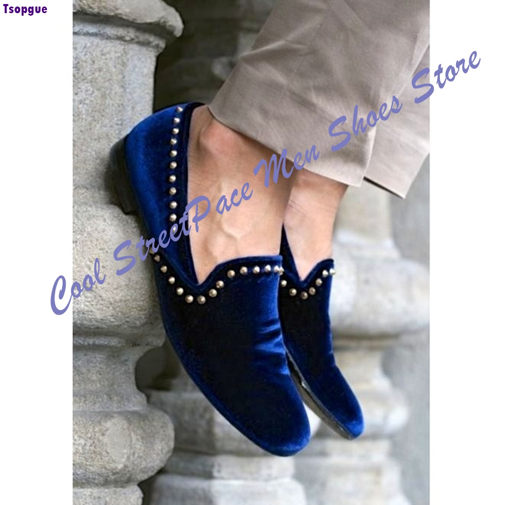 Men Navy Blue Velvet Studded L - Men'S Shoes Navy Blue 评论和价格