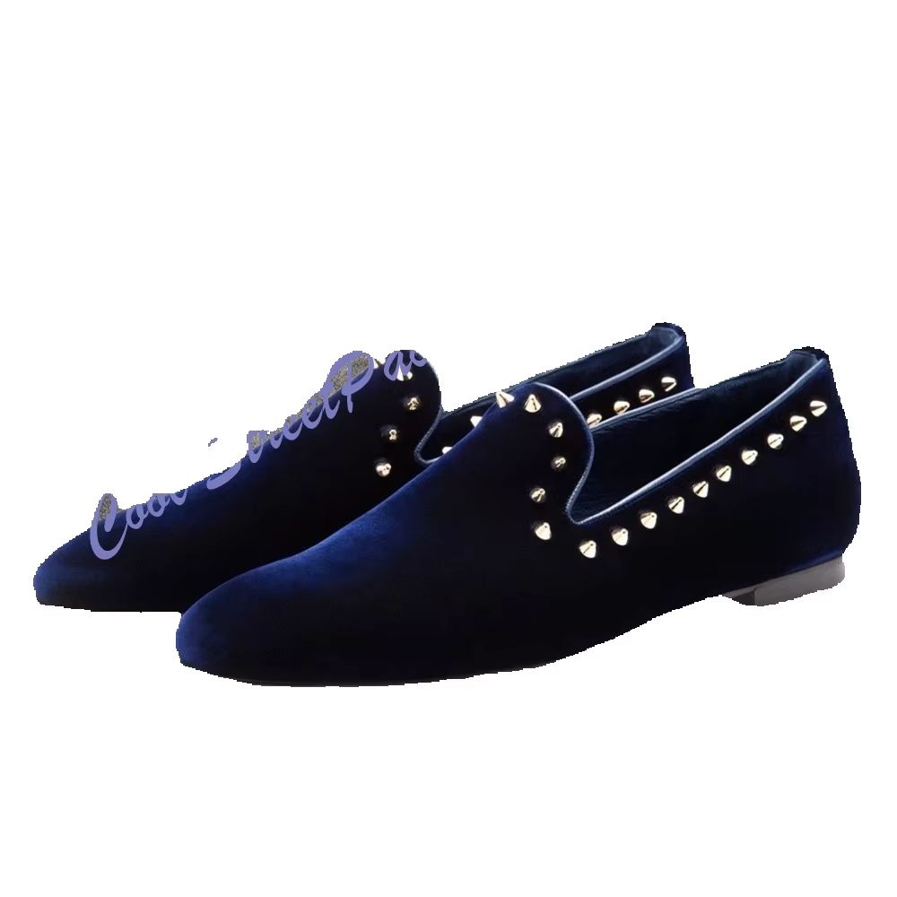 Men Navy Blue Velvet Studded L - Men'S Shoes Navy Blue 评论和价格