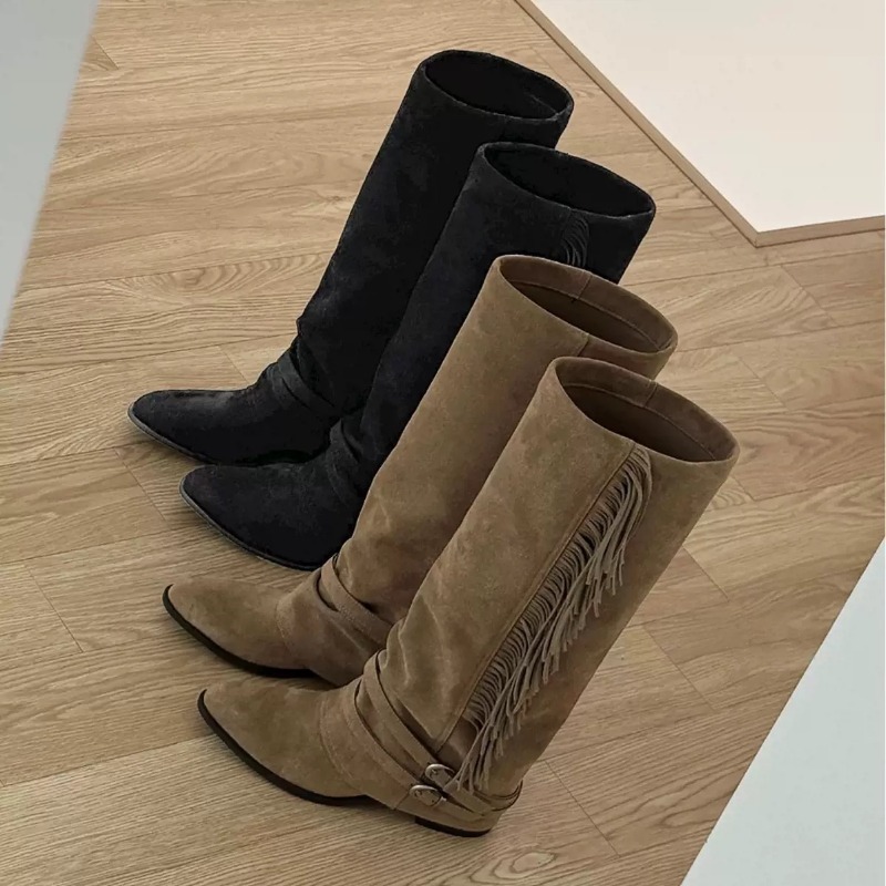 Women Knee-high Boots Tassel D - Chelsea Boots Suede 评论和价格