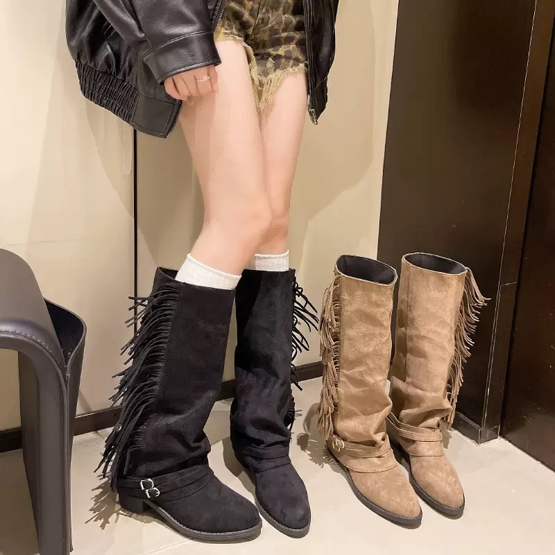 Women Knee-high Boots Tassel D - Chelsea Boots Suede 评论和价格