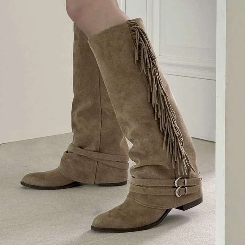Women Knee-high Boots Tassel D - Chelsea Boots Suede 评论和价格