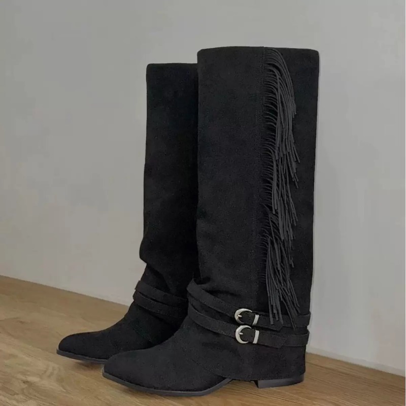 Women Knee-high Boots Tassel D - Chelsea Boots Suede 评论和价格
