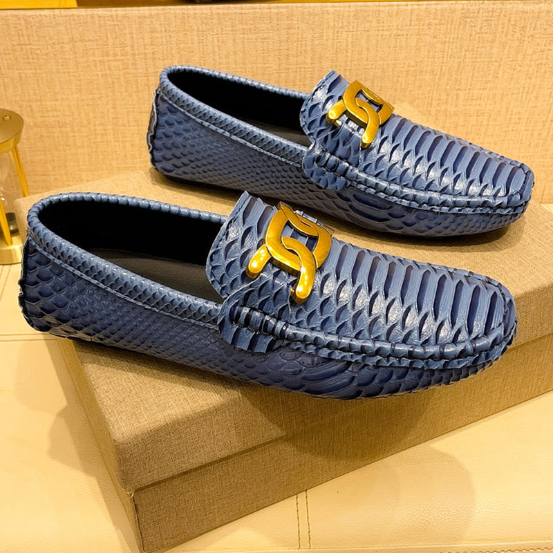 Navy Blue Snake Print Loafers  - Men'S Shoes Navy Blue 评论和价格